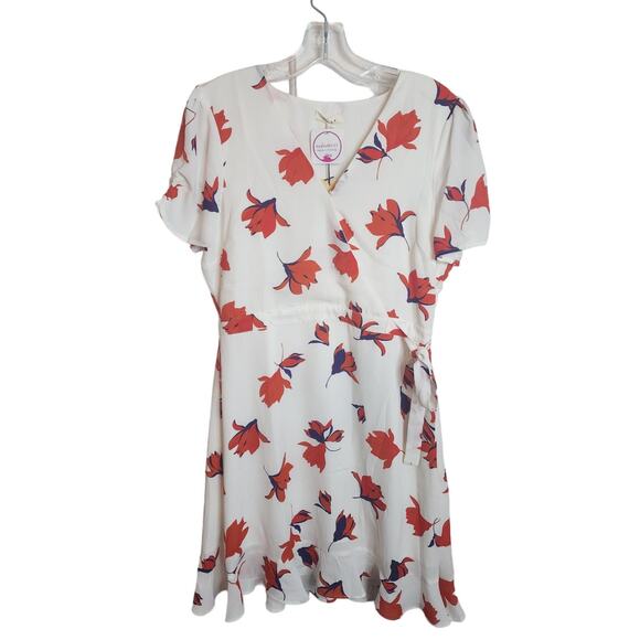 Gilli Ivory Floral Faux Wrap Dress, NWT, Large - Picture 1 of 7